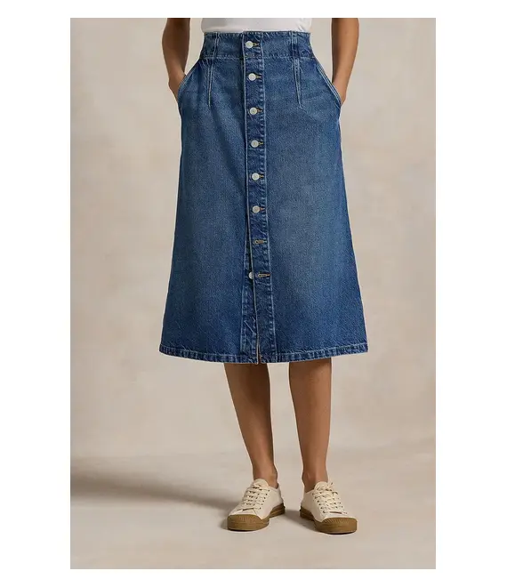 Βαμβακερή τζιν φούστα Polo Ralph Lauren χρώμα: μπλε, 211959036