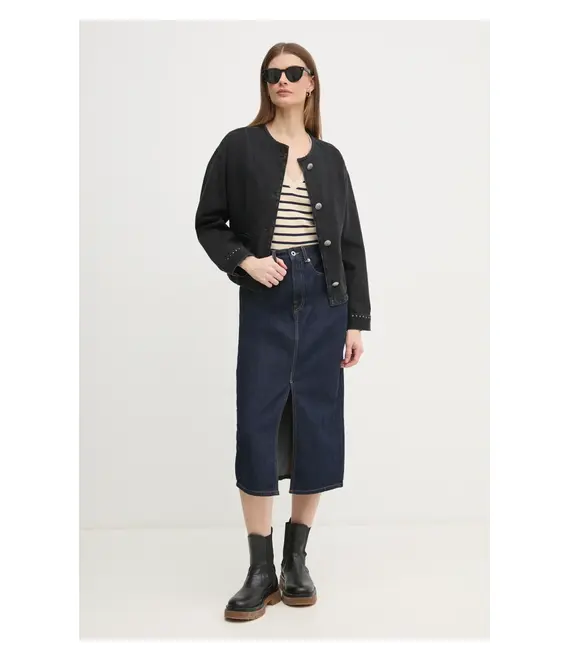 Τζιν φούστα Pepe Jeans MIDI SKIRT HW χρώμα: ναυτικό μπλε, PL901186AB2