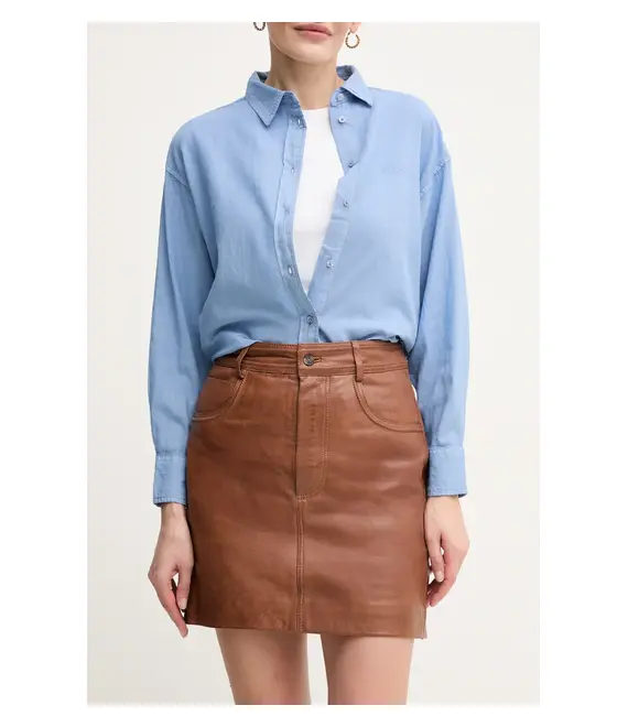Δερμάτινη φούστα Pepe Jeans HILLARY SKIRT χρώμα: καφέ, PL901203