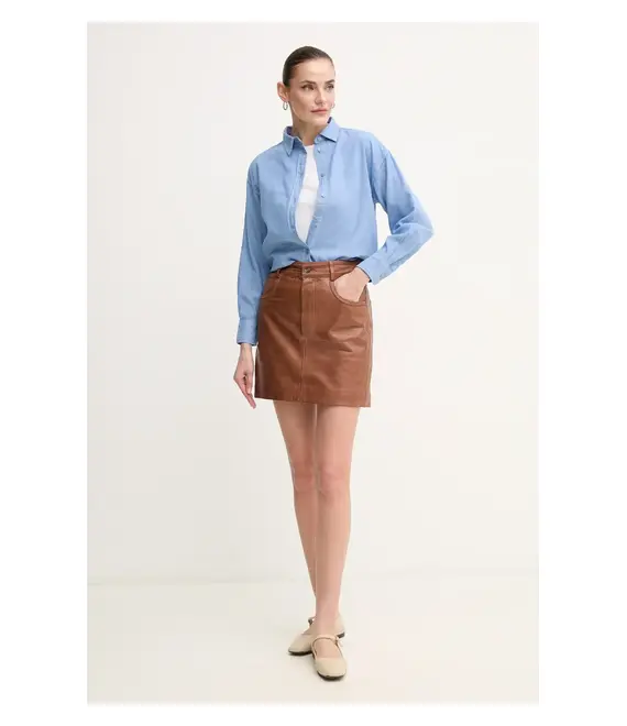 Δερμάτινη φούστα Pepe Jeans HILLARY SKIRT χρώμα: καφέ, PL901203