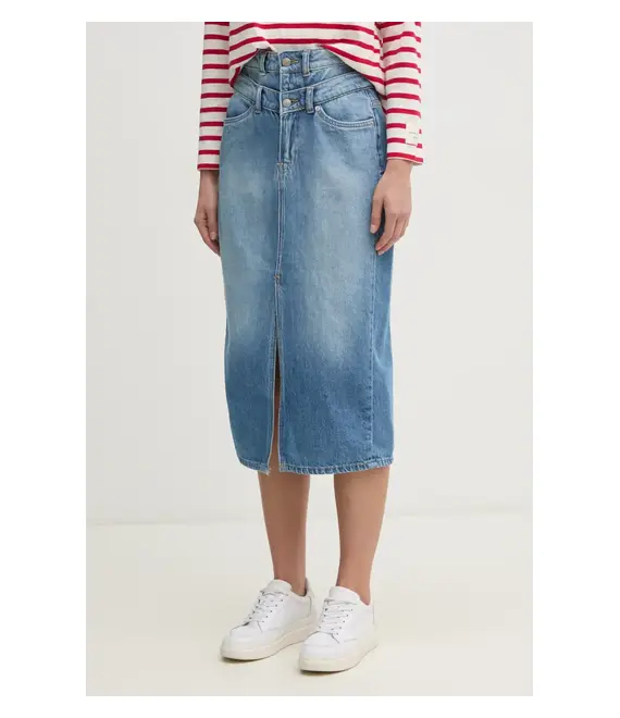 Τζιν φούστα Pepe Jeans MIDI SKIRT HW DOUBLE χρώμα: μπλε, PL901207
