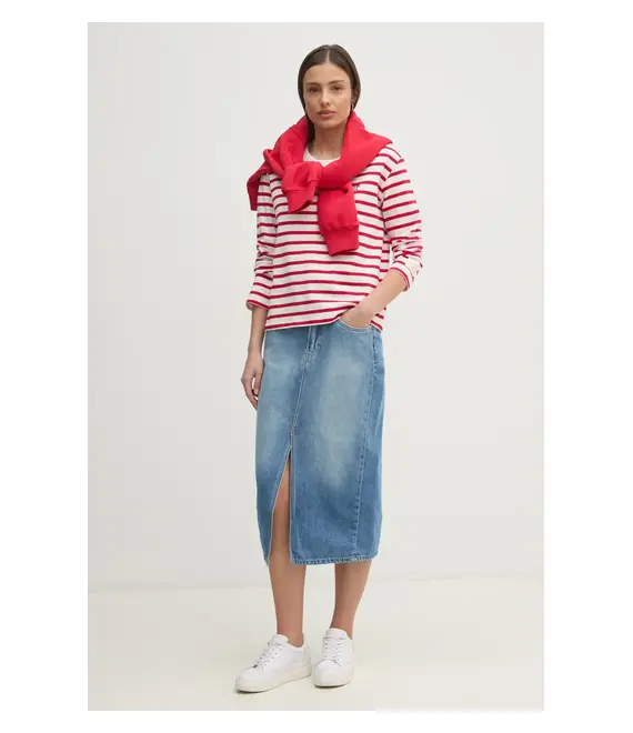 Τζιν φούστα Pepe Jeans MIDI SKIRT HW DOUBLE χρώμα: μπλε, PL901207
