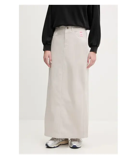 Βαμβακερή φούστα adidas Originals AOP MAXI SKIRT χρώμα: μπεζ, JC8854