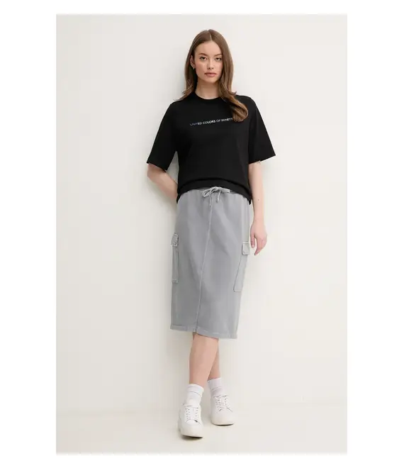 Βαμβακερή φούστα United Colors of Benetton χρώμα: γκρι, 39BLD000E