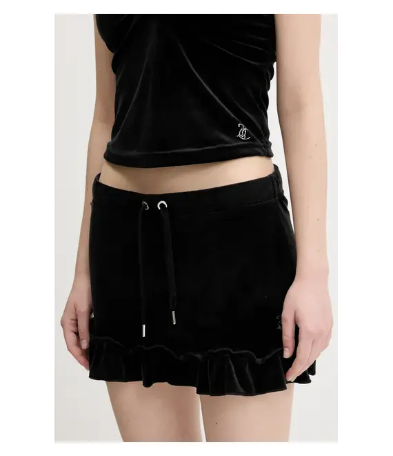 Βελούδινη φούστα Juicy Couture RUFFLE χρώμα: μαύρο, JCWGS125328