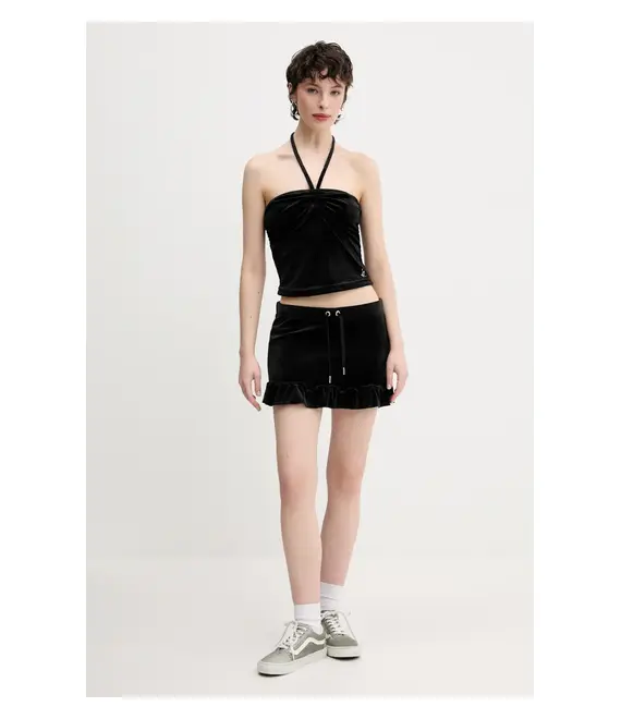 Βελούδινη φούστα Juicy Couture RUFFLE χρώμα: μαύρο, JCWGS125328