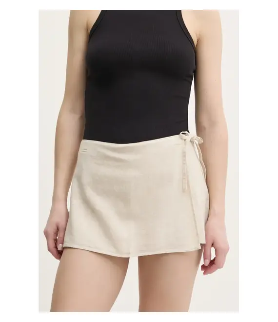 Λινή φούστα Hollister Co. χρώμα: μπεζ, KI343-5027