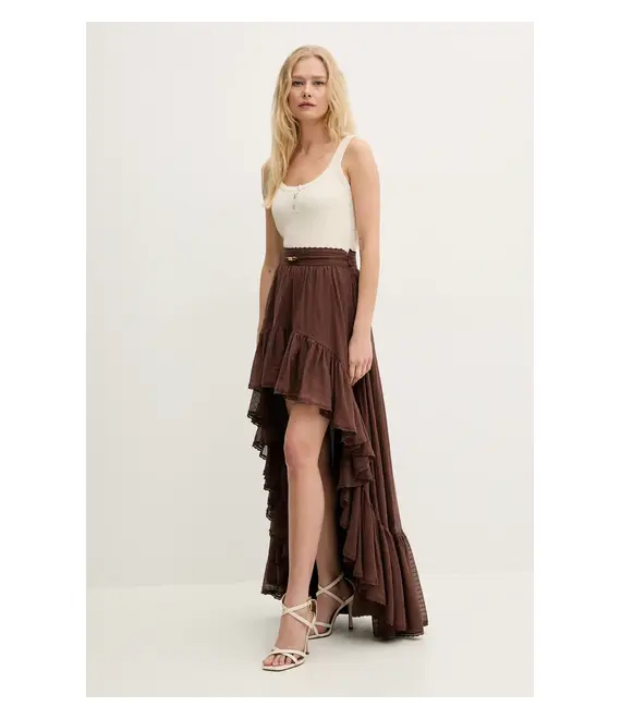 Βαμβακερή φούστα Marciano Guess ELSA χρώμα: καφέ, 5GGD34 7317A