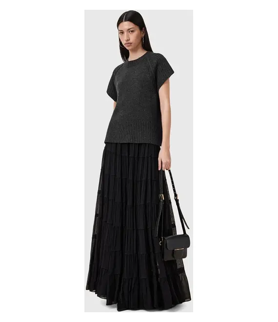 Φούστα AllSaints EVA χρώμα: μαύρο, W061RC