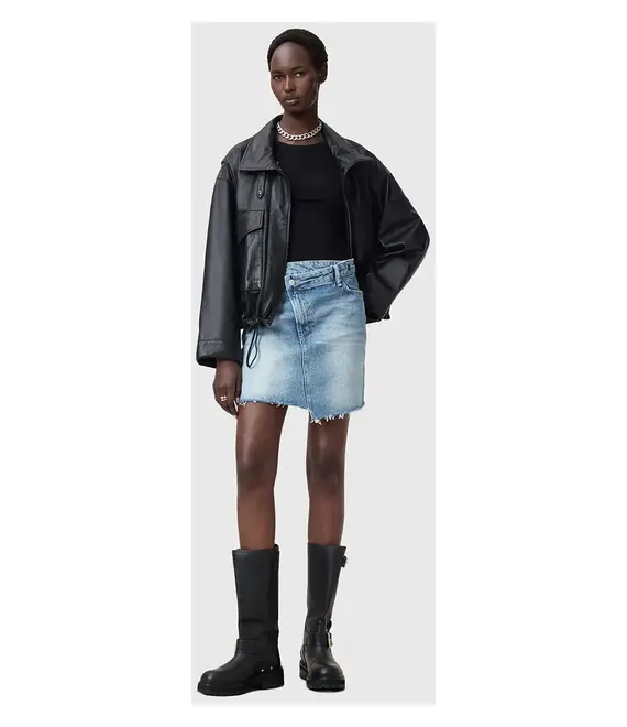 Τζιν φούστα AllSaints AKI CROSSOVER χρώμα: μπλε, W006RC