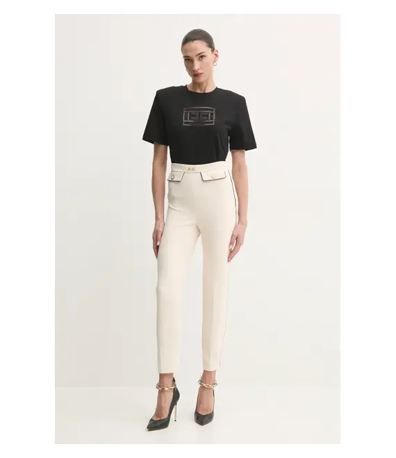 Παντελόνι Elisabetta Franchi χρώμα: μπεζ, PAT7151E2