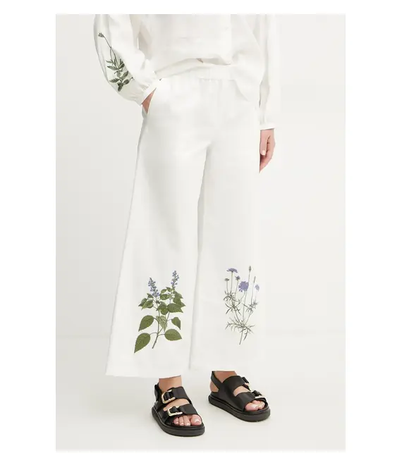 Παντελόνι με λινό μείγμα Weekend Max Mara χρώμα: άσπρο, 2515131112600