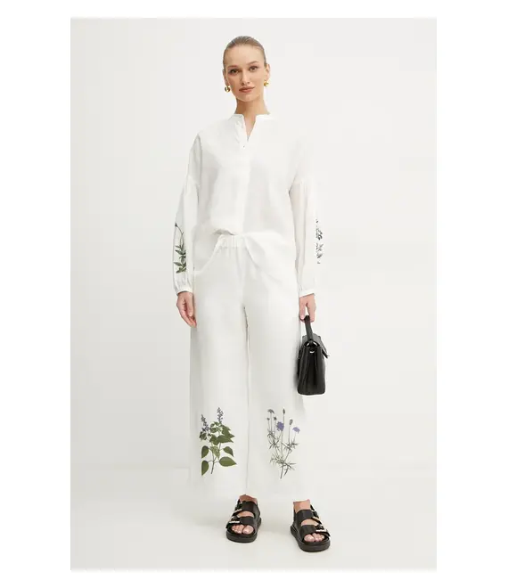 Παντελόνι με λινό μείγμα Weekend Max Mara χρώμα: άσπρο, 2515131112600