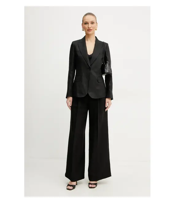 Παντελόνι με λινό μείγμα Weekend Max Mara χρώμα: μαύρο, 2515131132600