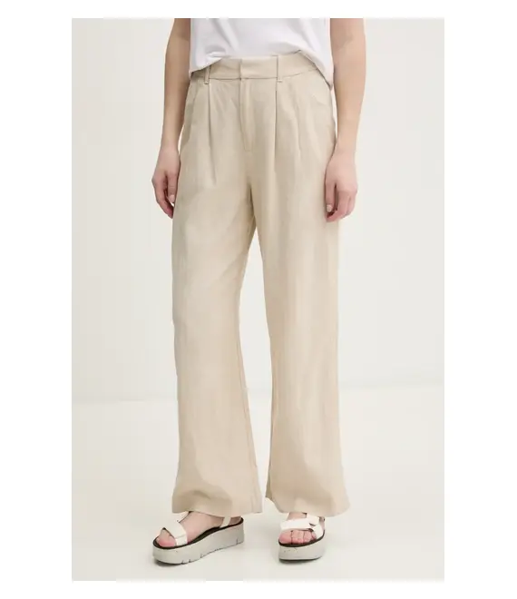 Λινό παντελόνι Hollister Co. χρώμα: μπεζ, KI356-5049
