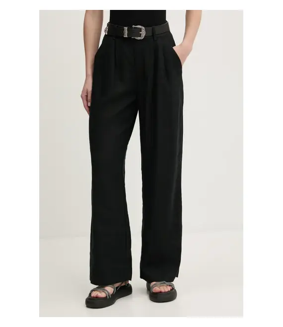 Λινό παντελόνι Hollister Co. χρώμα: μαύρο, KI356-5050