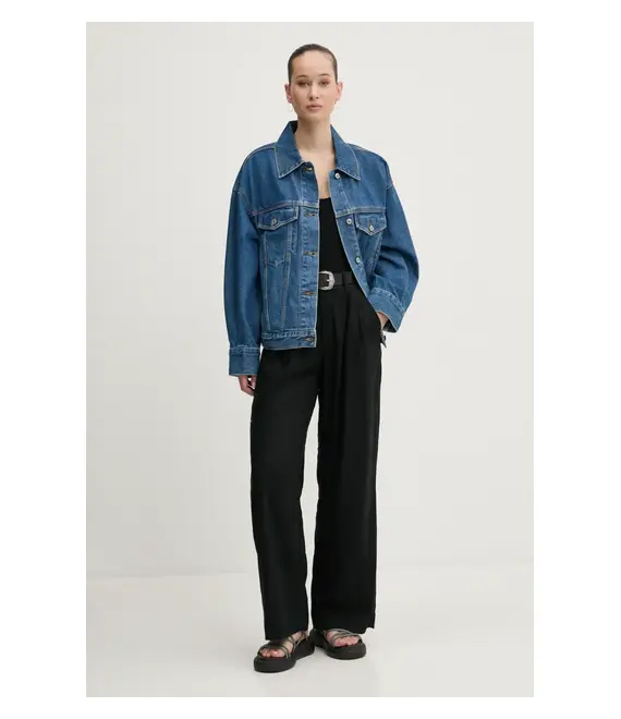 Λινό παντελόνι Hollister Co. χρώμα: μαύρο, KI356-5050