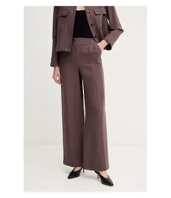 Παντελόνι με λινό μείγμα Pedro del Hierro χρώμα: καφέ, 7609762