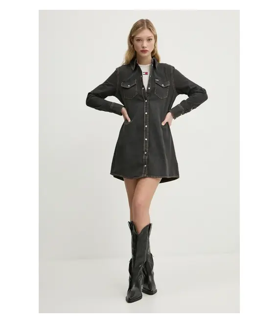 Φόρεμα τζιν Tommy Jeans χρώμα: γκρι, DW0DW20180