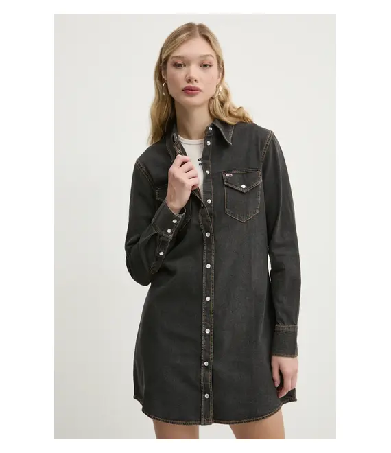Φόρεμα τζιν Tommy Jeans χρώμα: γκρι, DW0DW20180