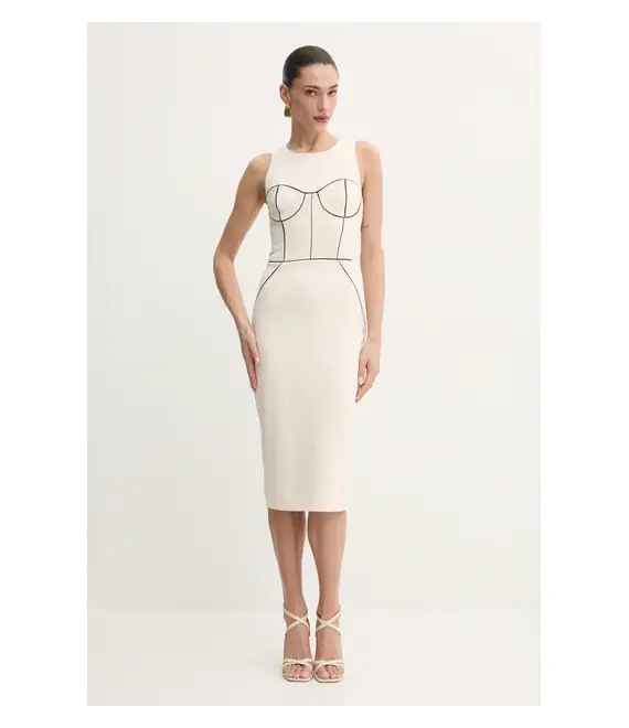 Φόρεμα Elisabetta Franchi χρώμα: μπεζ, AB72451E2