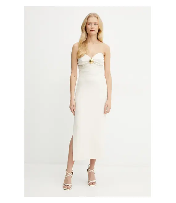 Φόρεμα Elisabetta Franchi χρώμα: μπεζ, AB76951E2