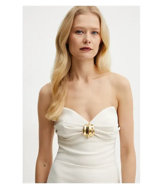 Φόρεμα Elisabetta Franchi χρώμα: μπεζ, AB76951E2
