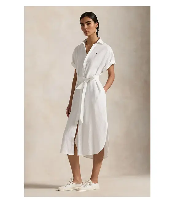 Λινό φόρεμα Polo Ralph Lauren χρώμα: άσπρο, 211959912