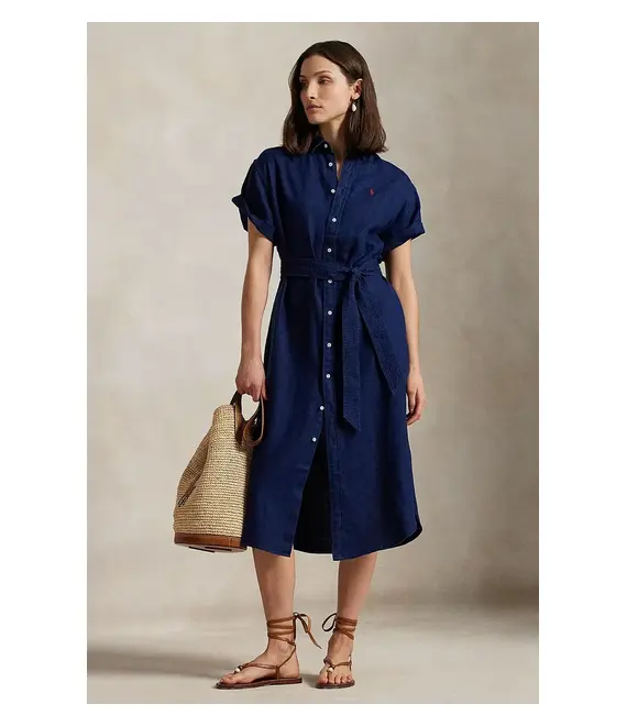 Λινό φόρεμα Polo Ralph Lauren χρώμα: ναυτικό μπλε, 211959912