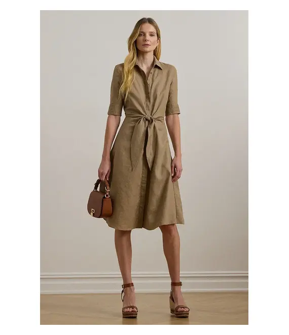 Λινό φόρεμα Lauren Ralph Lauren χρώμα: καφέ, 200905667