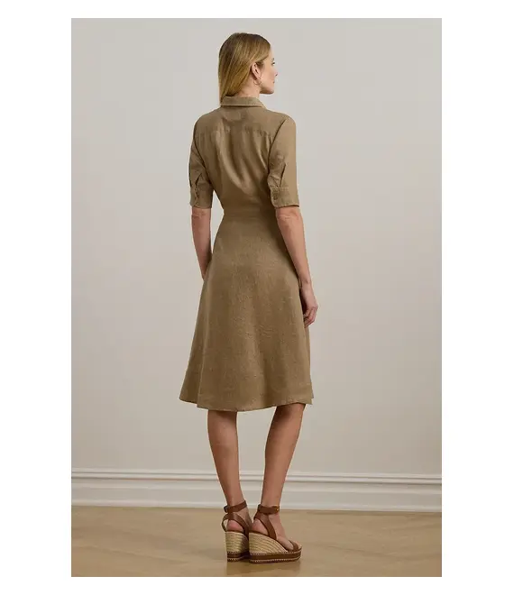Λινό φόρεμα Lauren Ralph Lauren χρώμα: καφέ, 200905667