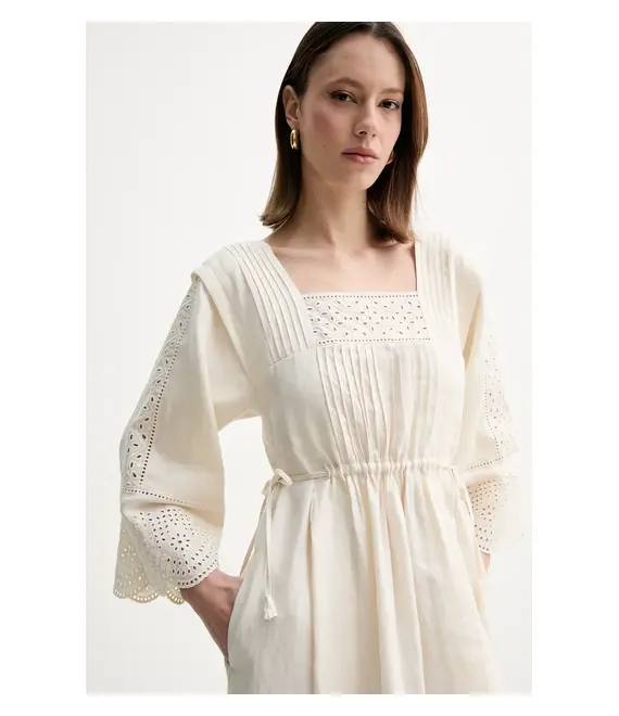 Λινό φόρεμα Weekend Max Mara χρώμα: μπεζ, 2515221182600