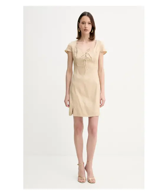 Λινό φόρεμα Guess ISABEAU χρώμα: μπεζ, W5GK41 WH5L2