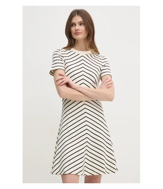 Βαμβακερό φόρεμα Tommy Hilfiger χρώμα: μπεζ, WW0WW45521