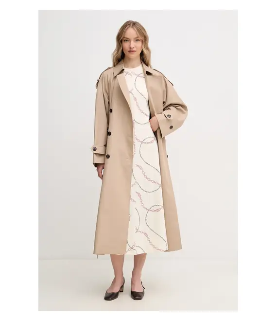 Βαμβακερό φόρεμα Tommy Hilfiger χρώμα: μπεζ, WW0WW44547