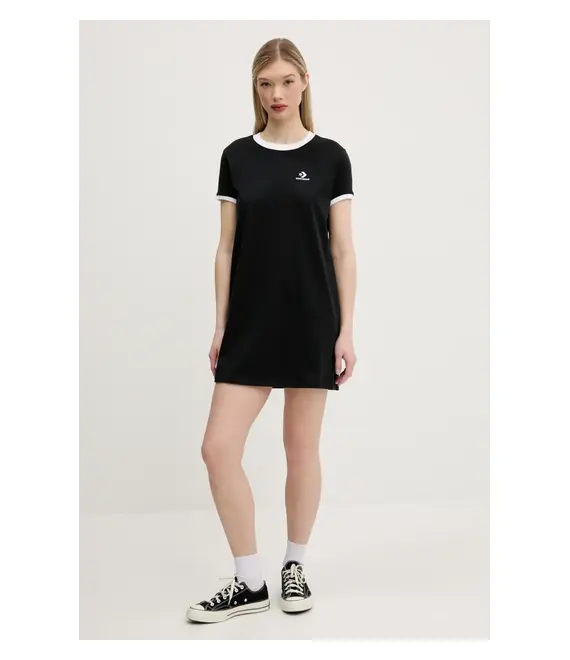 Βαμβακερό φόρεμα Converse χρώμα: μαύρο, 10027377-A02