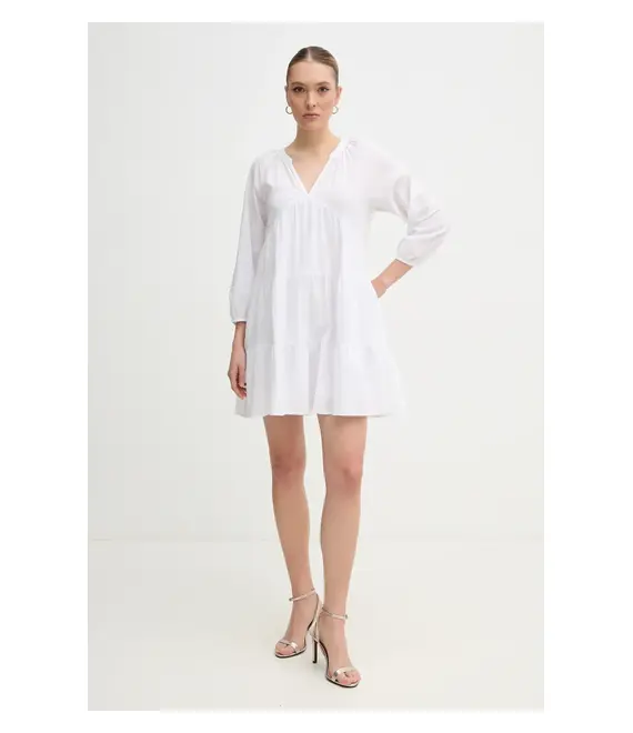 Βαμβακερό φόρεμα Dkny χρώμα: άσπρο, DJ4D9021