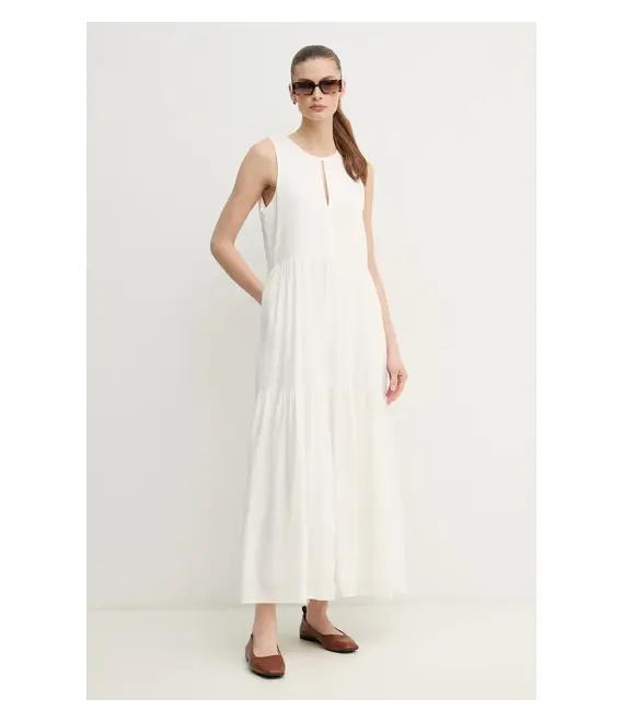 Λινό φόρεμα Dkny χρώμα: μπεζ, DJ5D9059