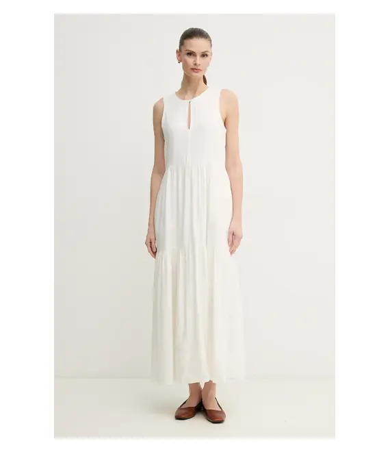 Λινό φόρεμα Dkny χρώμα: μπεζ, DJ5D9059