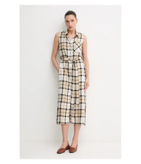 Φόρεμα από λινό μείγμα Barbour Agnes χρώμα: μπεζ, LDR0890SN51