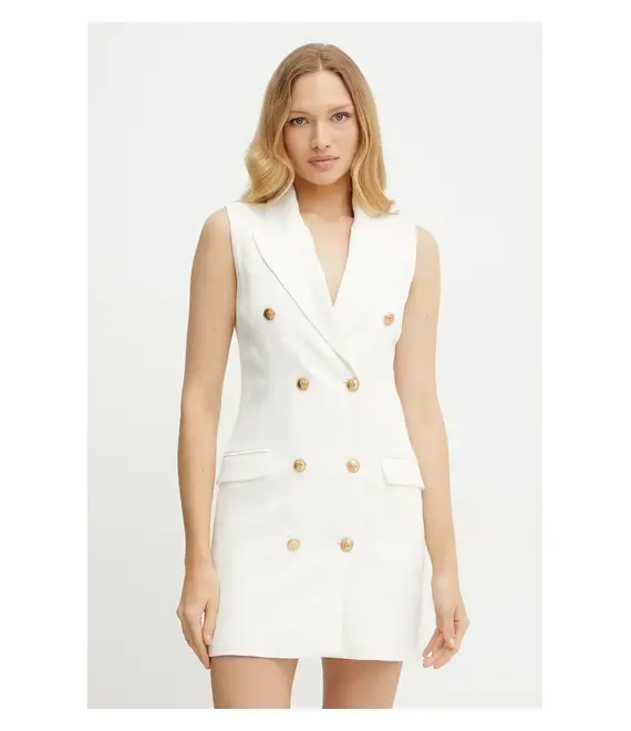 Λινό φόρεμα Elisabetta Franchi χρώμα: άσπρο, AB85352E2