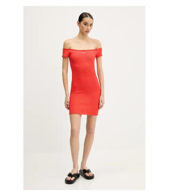 Φόρεμα Tommy Jeans χρώμα: πορτοκαλί, DW0DW20298