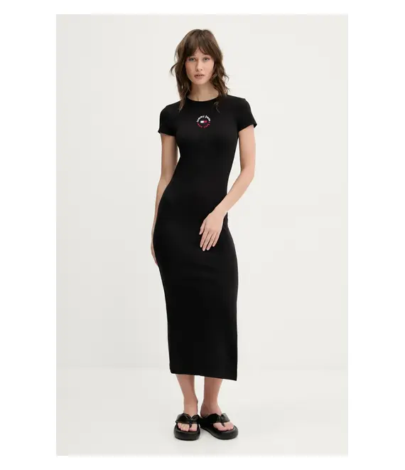 Φόρεμα Tommy Jeans χρώμα: μαύρο, DW0DW20384