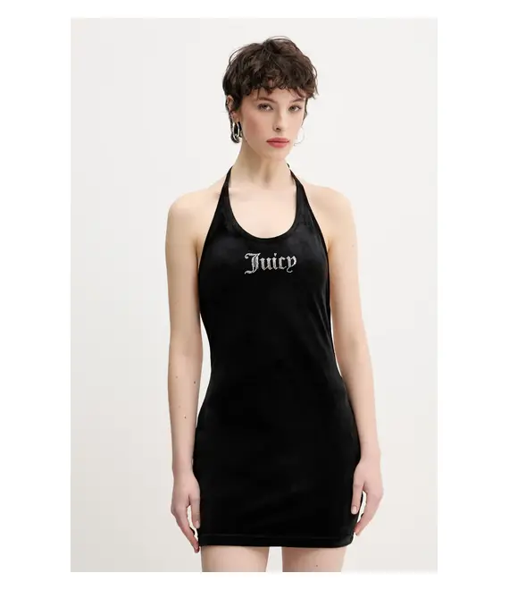 Βελούδινο φόρεμα Juicy Couture HALTER χρώμα: μαύρο, JCWED125326