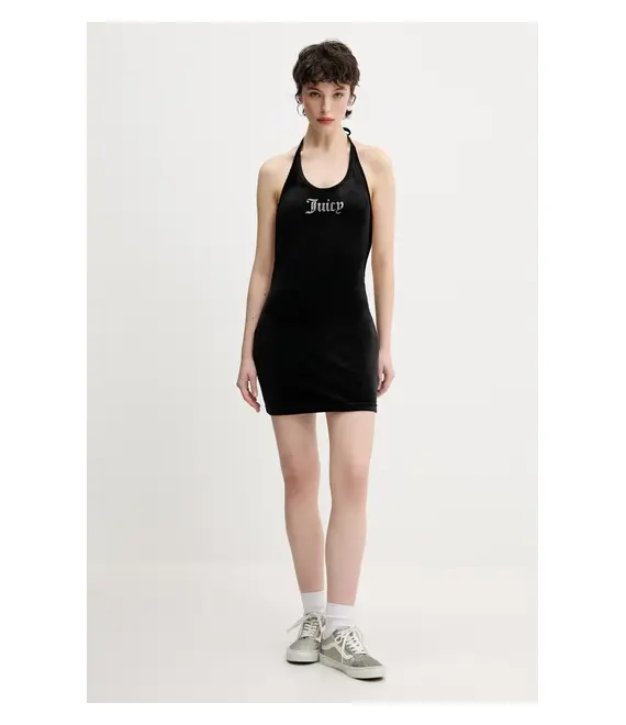 Βελούδινο φόρεμα Juicy Couture HALTER χρώμα: μαύρο, JCWED125326