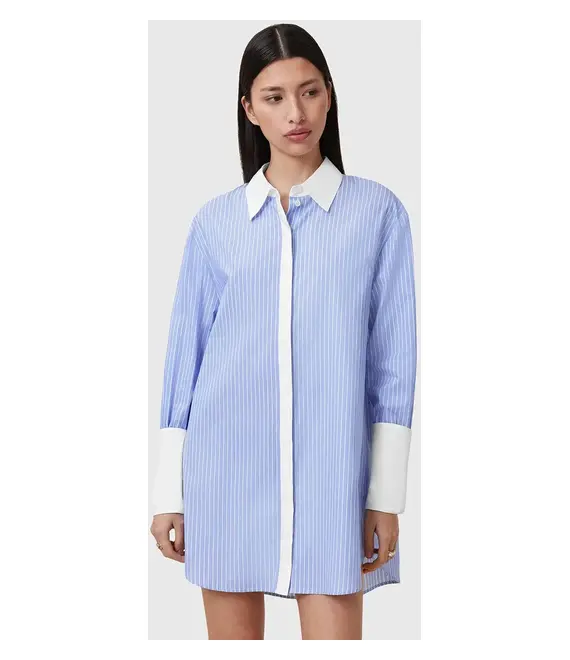 Βαμβακερό φόρεμα AllSaints ALBER χρώμα: μπλε, W250DC