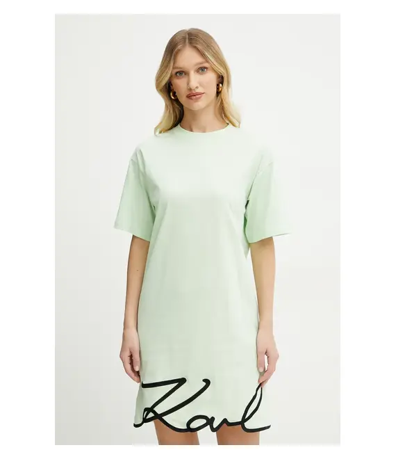 Βαμβακερό φόρεμα Karl Lagerfeld χρώμα: πράσινο, A1W13001