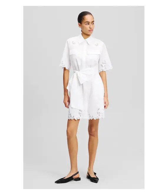 Βαμβακερό φόρεμα Karl Lagerfeld χρώμα: άσπρο, A2W13009