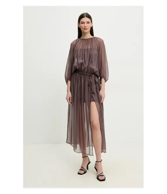 Μεταξωτό φόρεμα ISABELLE BLANCHE χρώμα: καφέ, IS25SS-A033-T024