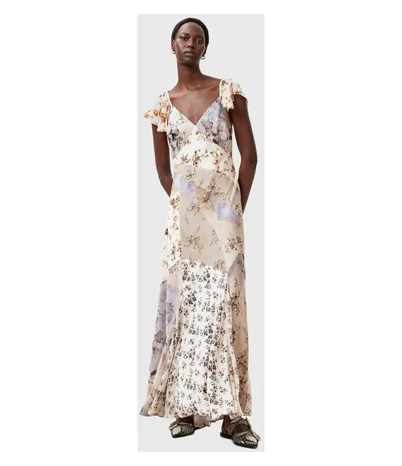 Φόρεμα AllSaints LALA DRESS χρώμα: μπεζ, W074DC